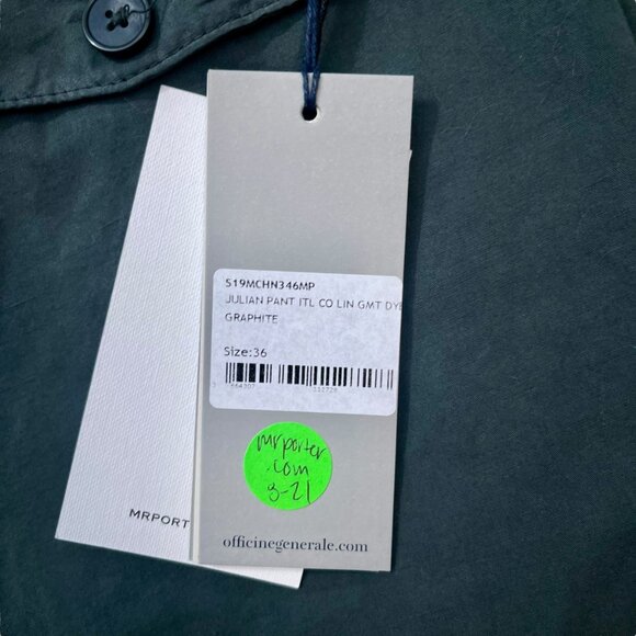 Officine Generale Julian Slim-fit Garment-dyed Trousers Graphite Sz36 NWT - Picture 2 of 5